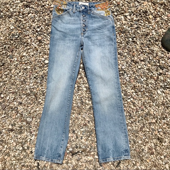 Free People blue novelty embellished blue jeans 24 - Picture 4 of 8
